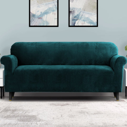 Velvet Sofa Cover Plush Couch Cover Lounge Slipcover 4-Seater Agate Green