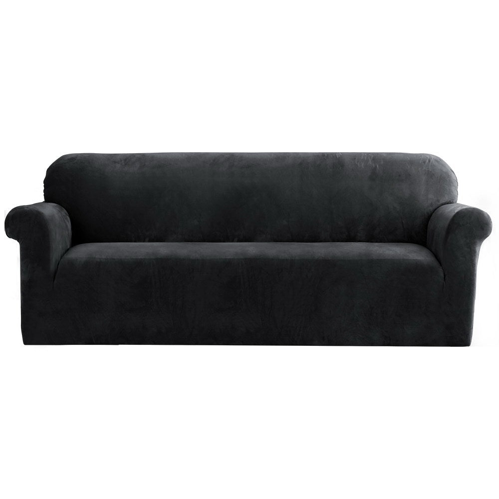 Velvet Sofa Cover Plush Couch Cover Lounge Slipcover 4-Seater Black