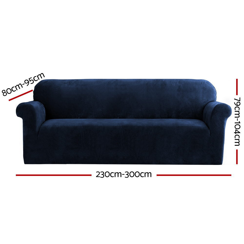 Velvet Sofa Cover Plush Couch Cover Lounge Slipcover 4-Seater Sapphire