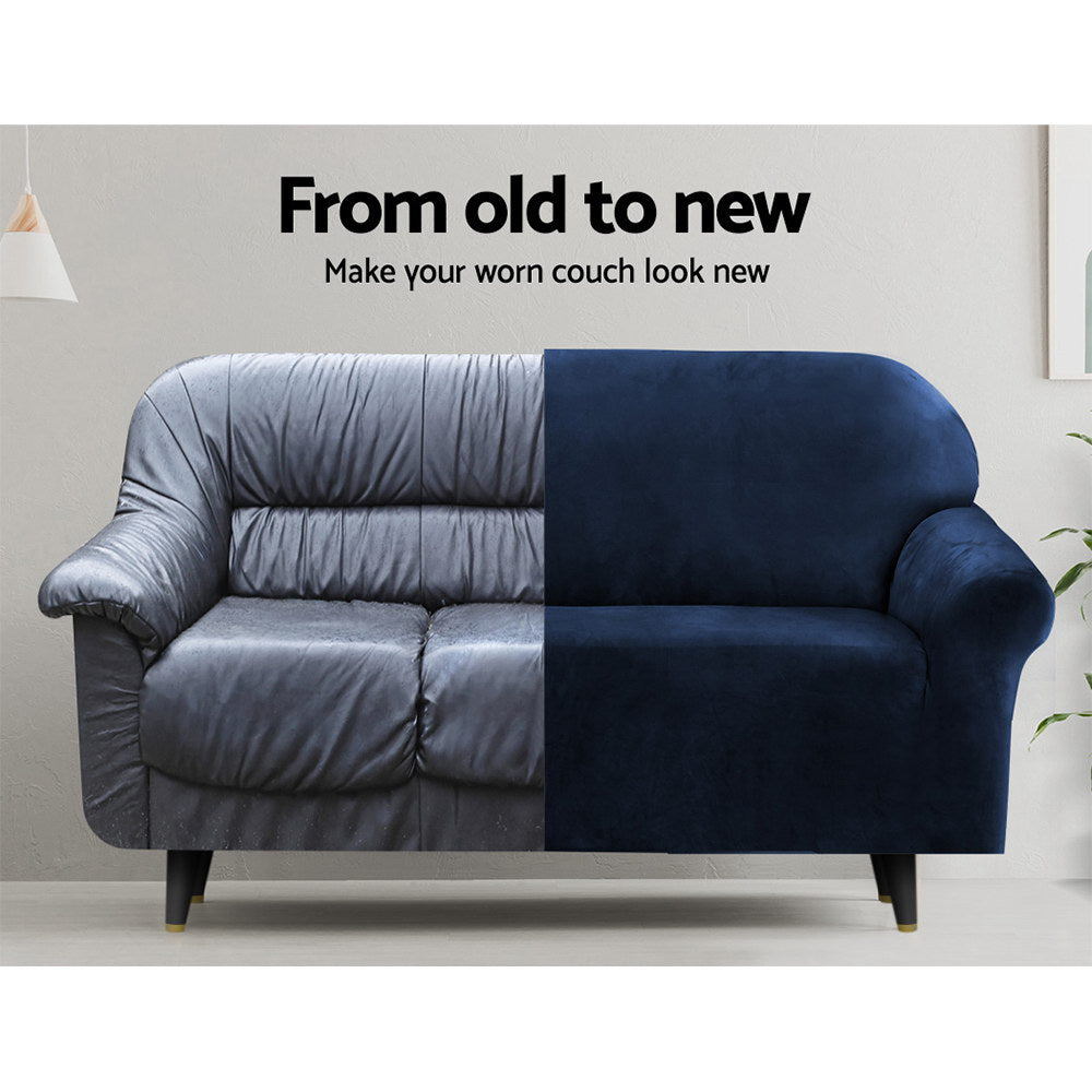 Velvet Sofa Cover Plush Couch Cover Lounge Slipcover 4-Seater Sapphire