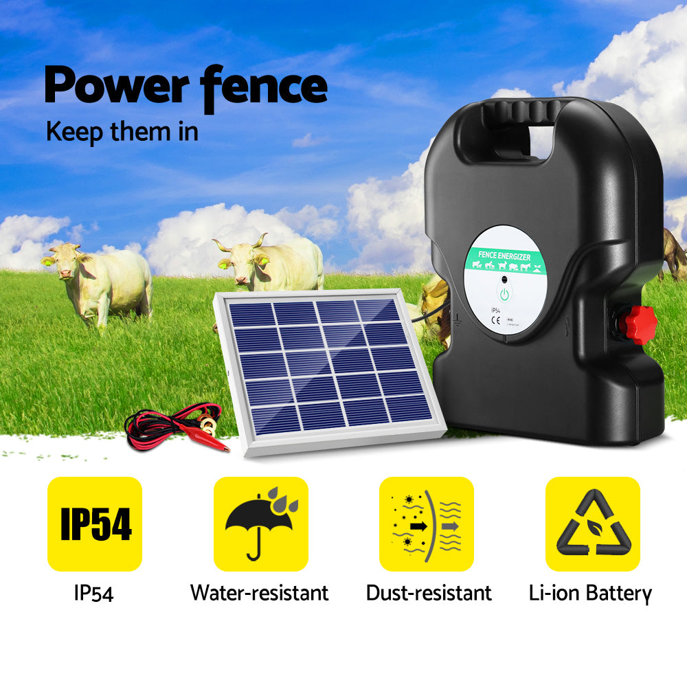 20km Electric Fence Energiser Solar Energizer Charger Farm Animal 1.2J