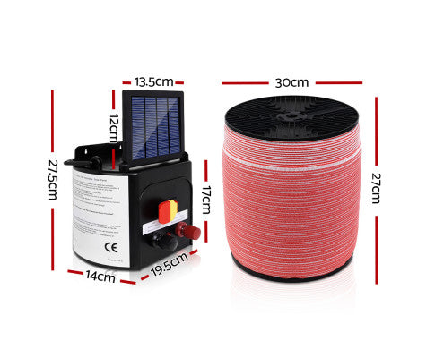 Electric Fence Energiser 5km Solar Powered 0.15j Set+ 1200m Tape