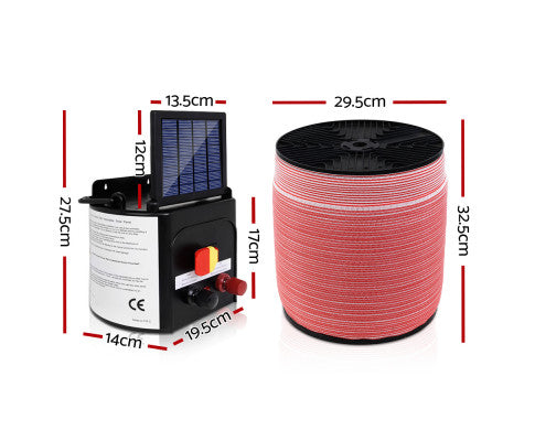 Electric Fence Energiser 3km Solar Powered Charger Set + 2000m Tape