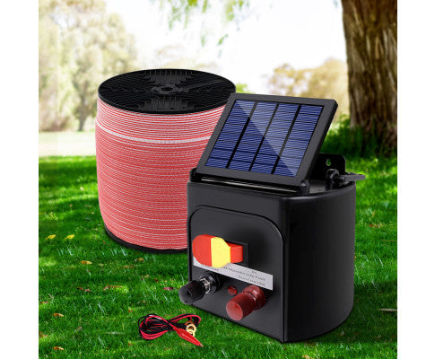 Electric Fence Energiser 3km Solar Powered Charger Set + 2000m Tape