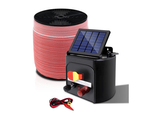 Electric Fence Energiser 5km Solar Power Charger Set + 2000m Tape