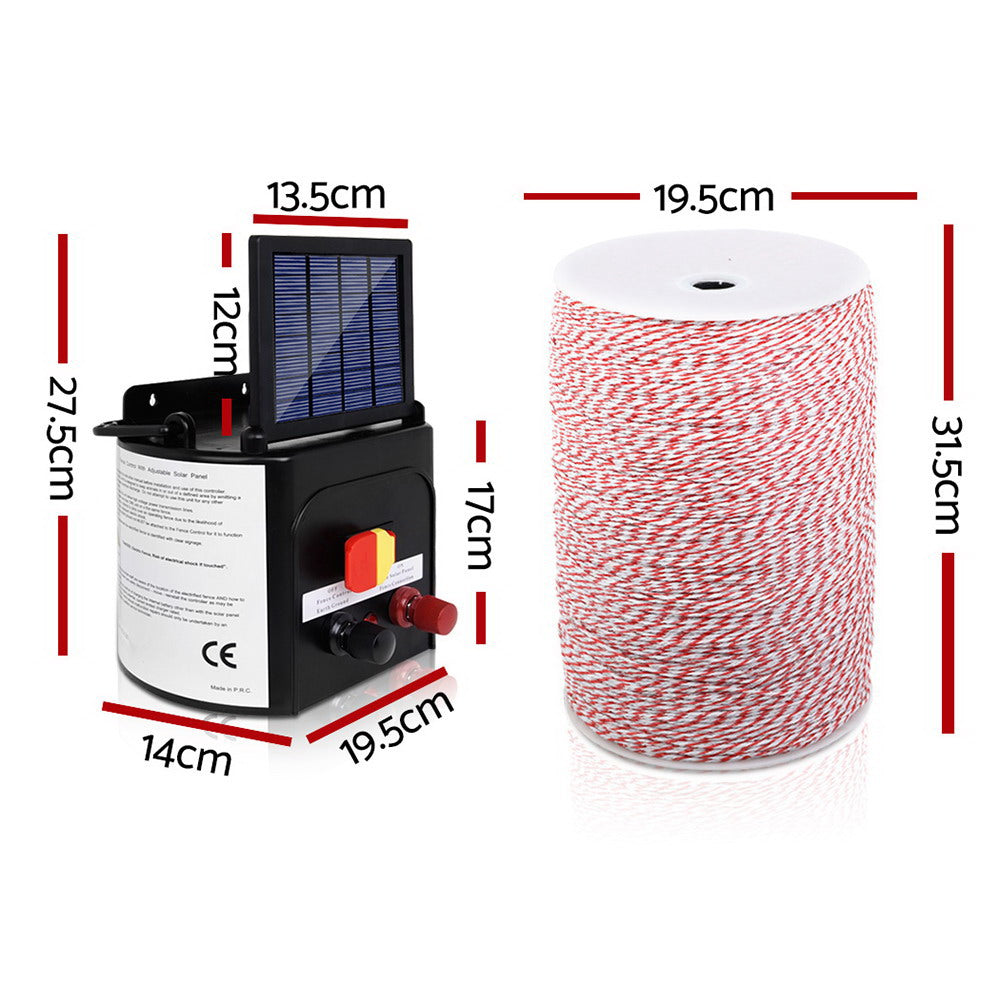 3km Solar Electric Fence Energiser Energizer 0.1J + 2000m Poly Fencing Wire Tape