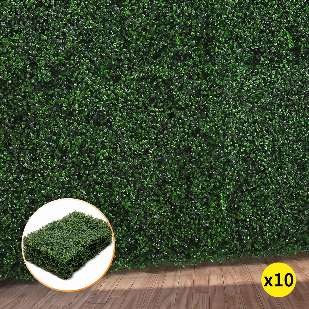 Set of 10 Artificial Boxwood Hedge Fake Vertical Garden Green Wall Mat Fence Outdoor