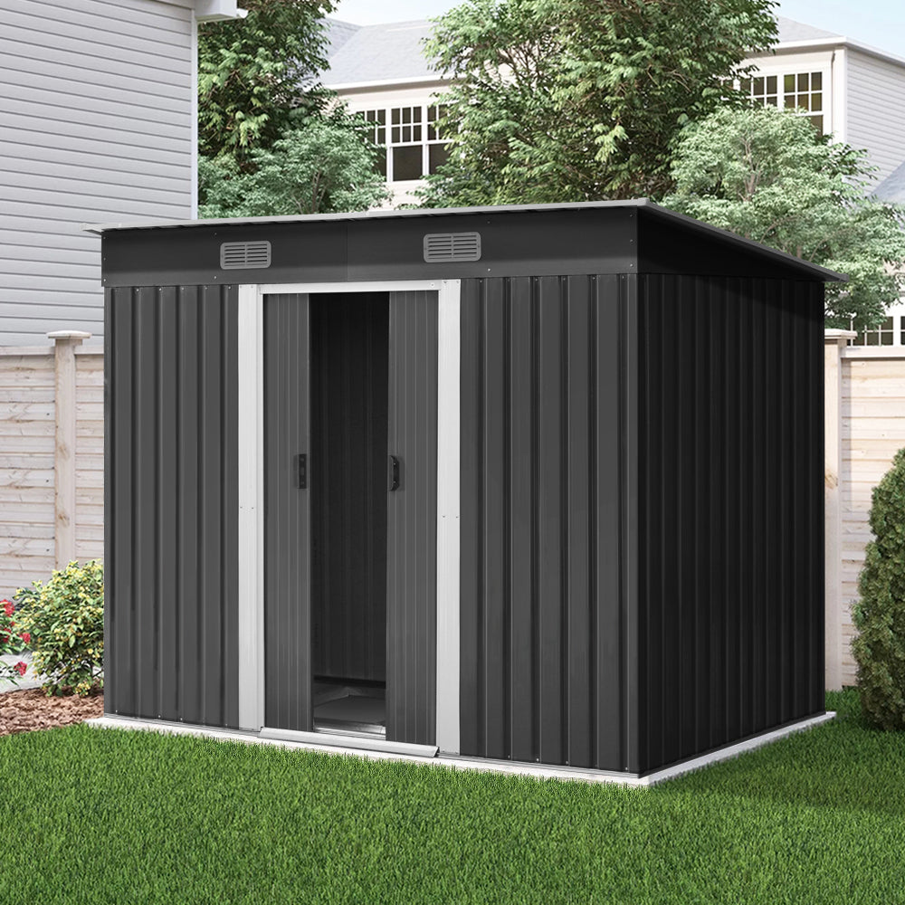 Garden Shed 2.38x1.31M w/Metal Base Sheds Outdoor Storage Tool Workshop Sliding Door