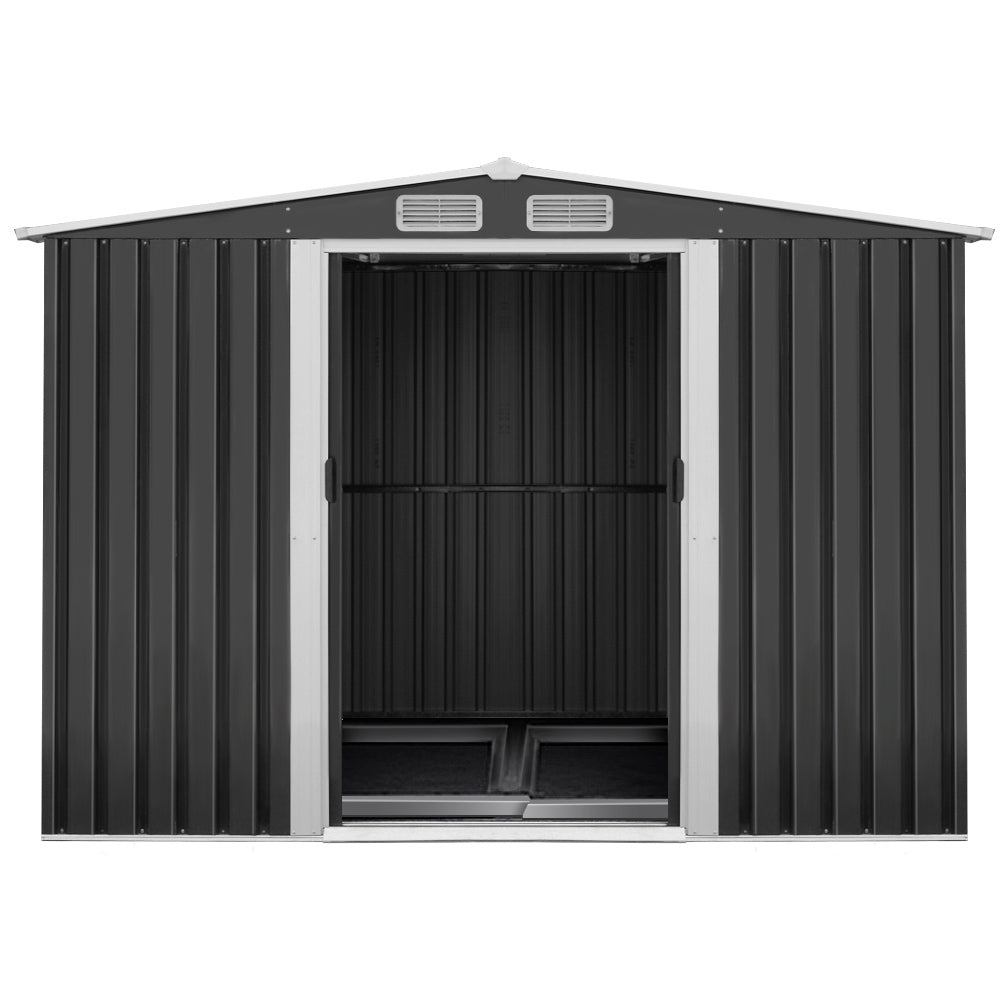 Garden Shed 2.58x3.14M w/Metal Base Sheds Outdoor Storage Workshop Shelter Sliding Door