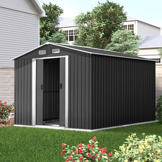 Garden Shed 2.6x3.9M w/Metal Base Sheds Outdoor Storage Workshop Tool Shelter Sliding Door