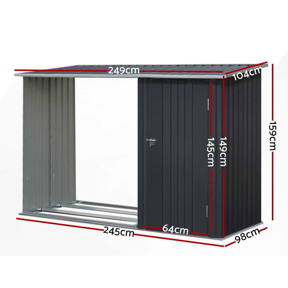 Garden Shed 2.49x1.04M Sheds Outdoor Tool Storage Workshop House Steel 2 in 1