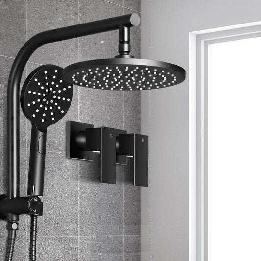 9'' Rain Shower Head Set Handheld Round High Pressure Twins Tap Black