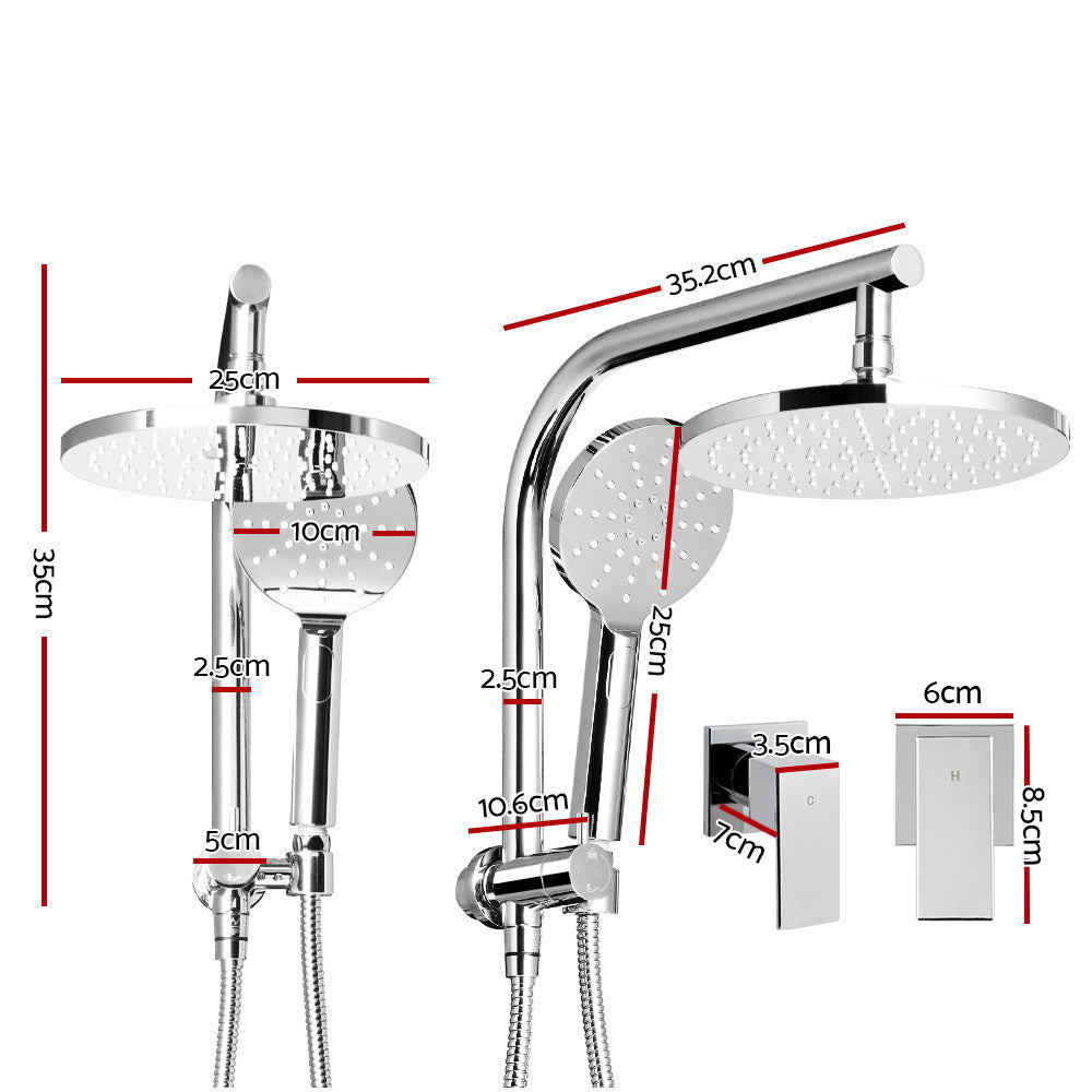 9'' Rain Shower Head Set Handheld Round High Pressure Twins Tap Chome