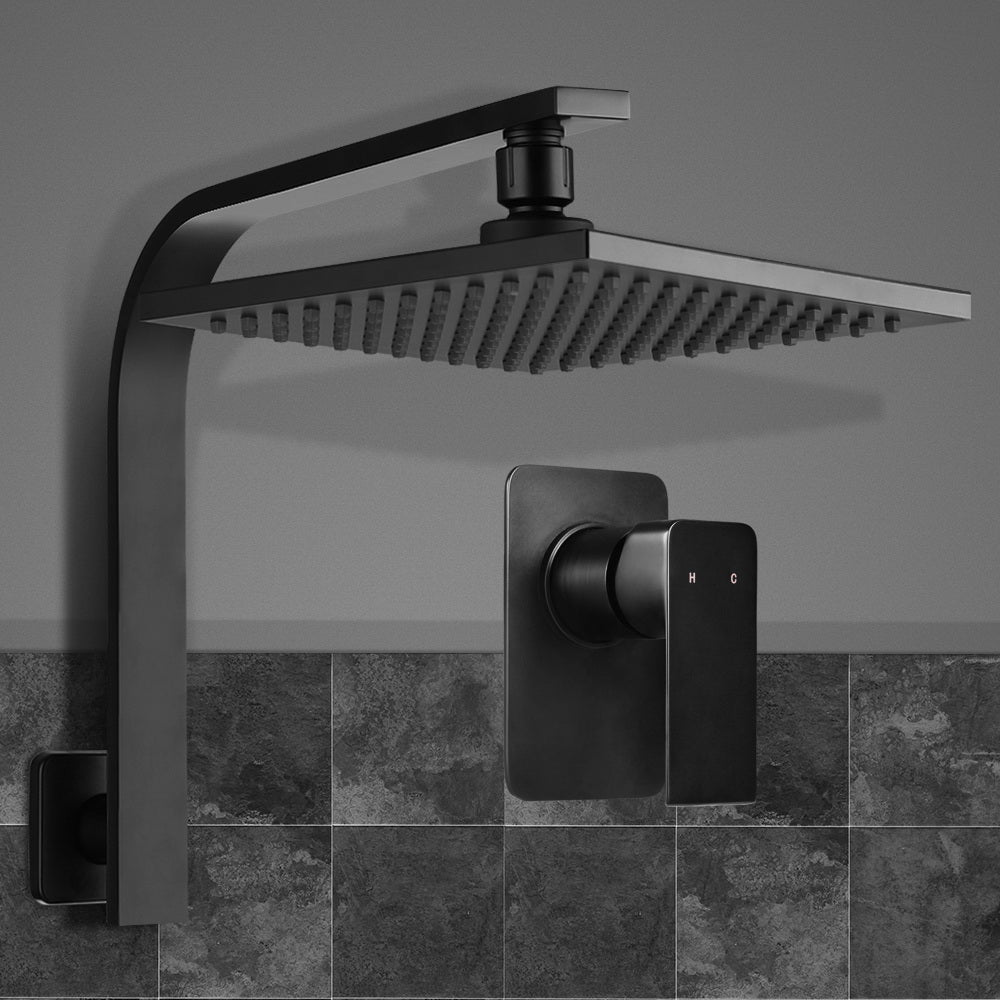 8'' Rain Shower Head Wall Arm Square High Pressure Mixer Tap Black