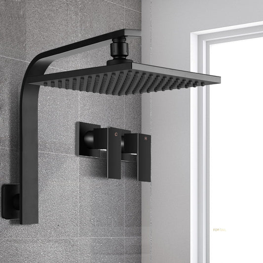 8'' Rain Shower Head Wall Arm Square High Pressure Twins Tap Black