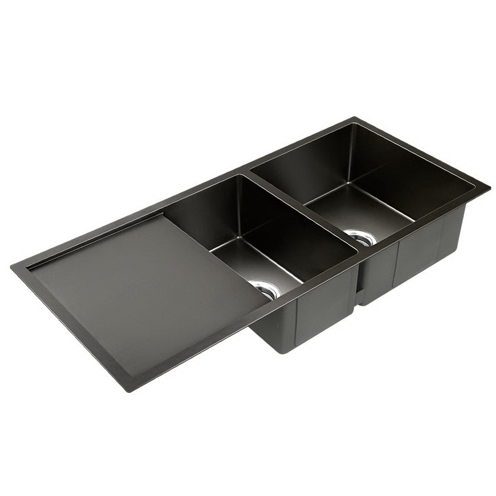 Kitchen Sink 100X45CM Stainless Steel Basin Double Bowl Laundry Black