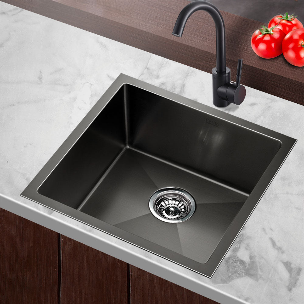 Kitchen Sink 51X45CM Stainless Steel Basin Single Bowl Laundry Black