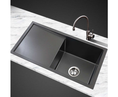 Kitchen Sink 75X45CM Stainless Steel Basin Single Bowl Laundry Black