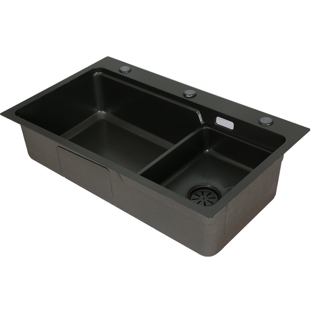Kitchen Sink 75X45CM Stainless Steel Basin Single Bowl Drain Part Black