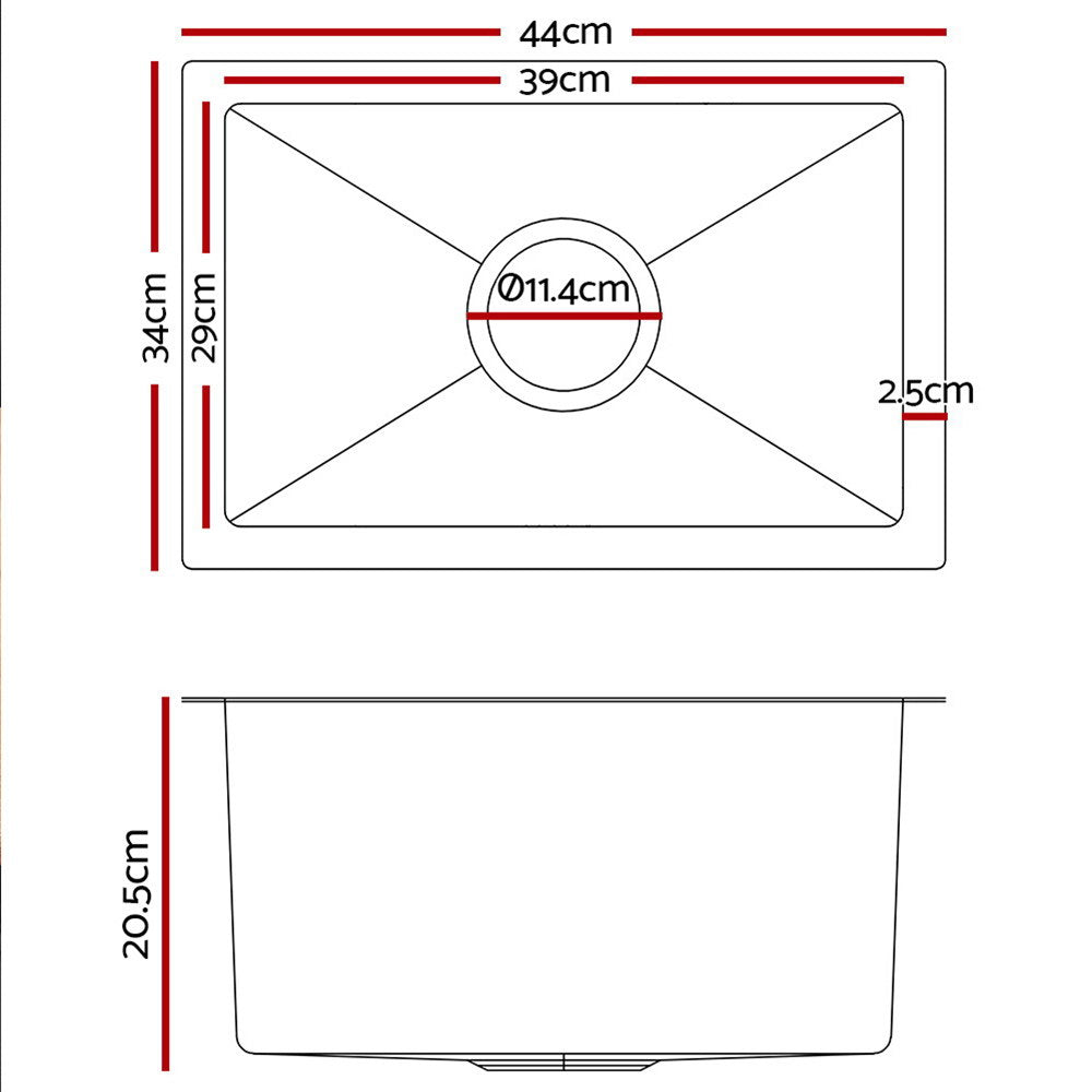 Kitchen Sink 44X34CM Stainless Steel Nano Basin Single Bowl Silver