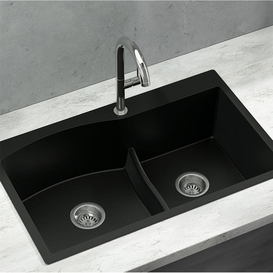 Kitchen Sink 76x47cm Granite Stone Basin Double Bowl Laundry - Black