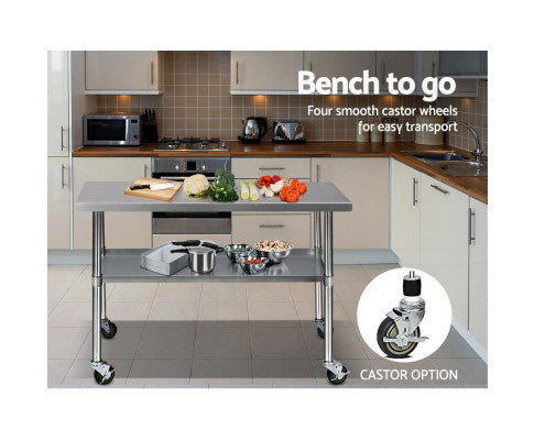 304 Stainless Steel Kitchen Benches Work Bench Food Prep Table with Wheels 1219Mmx610MM