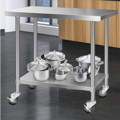 304 Stainless Steel Kitchen Benches Work Bench Food Prep Table with Wheels 1219Mmx610MM