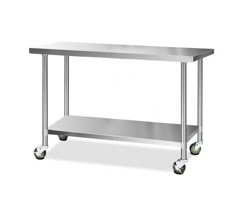 304 Stainless Steel Kitchen Benches Work Bench Food Prep Table with Wheels 1524Mmx610MM