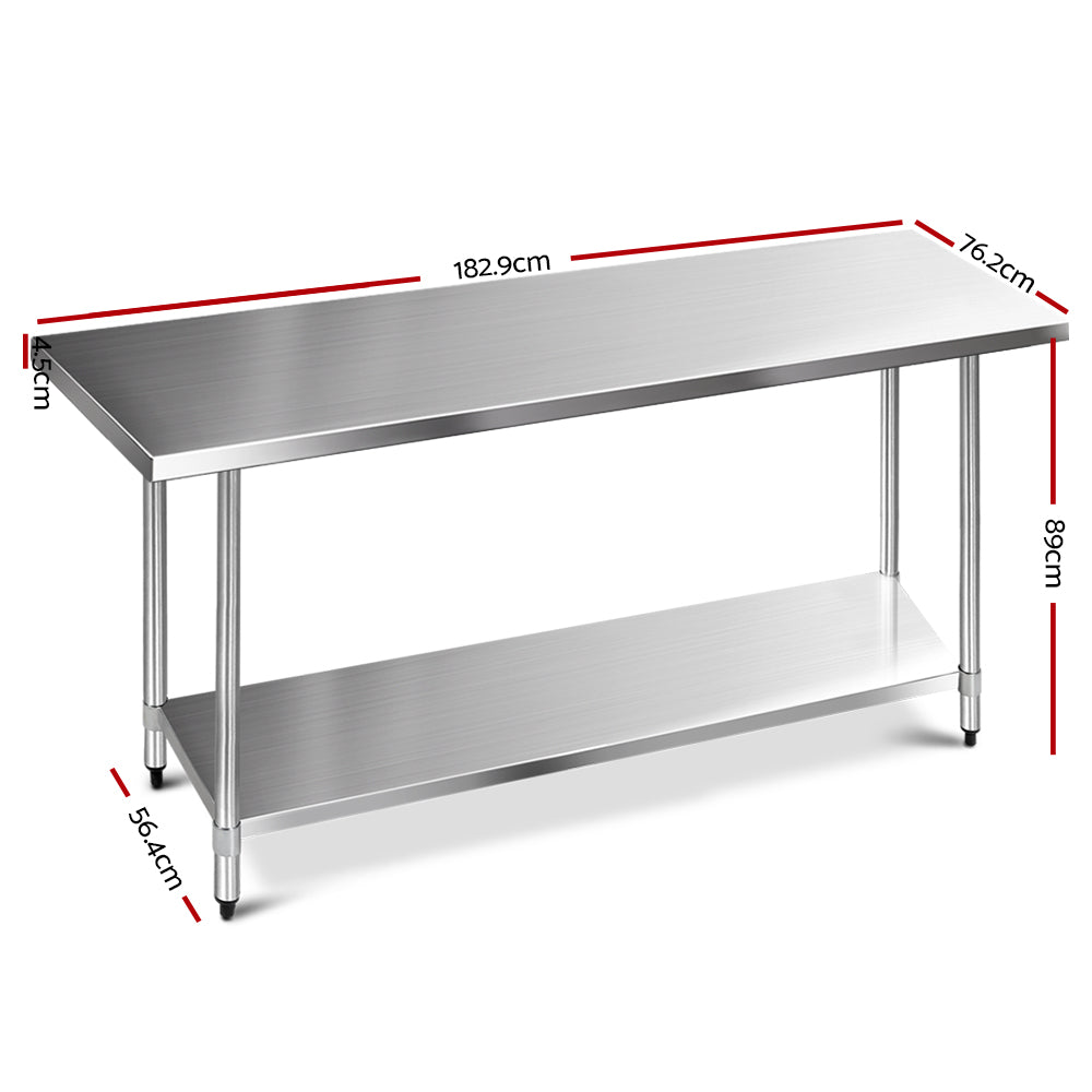 1829x762mm Commercial Stainless Steel Kitchen Bench
