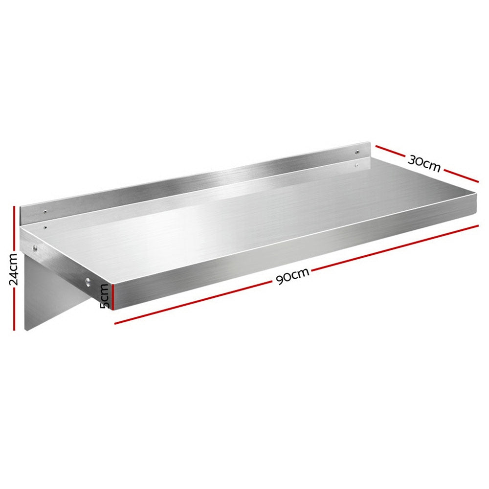 900mm Stainless Steel Wall Shelf Kitchen Shelves Rack Mounted Display Shelving