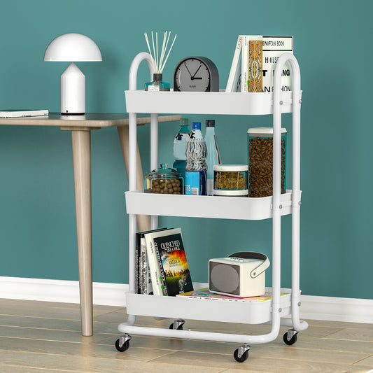 Storage Trolley Kitchen Cart 3 Tiers Rack Shelf Organiser Wheels White