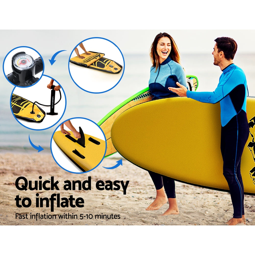 Stand Up Paddle Board 10.6ft Inflatable SUP Surfboard Paddleboard Kayak Surf - Yellow