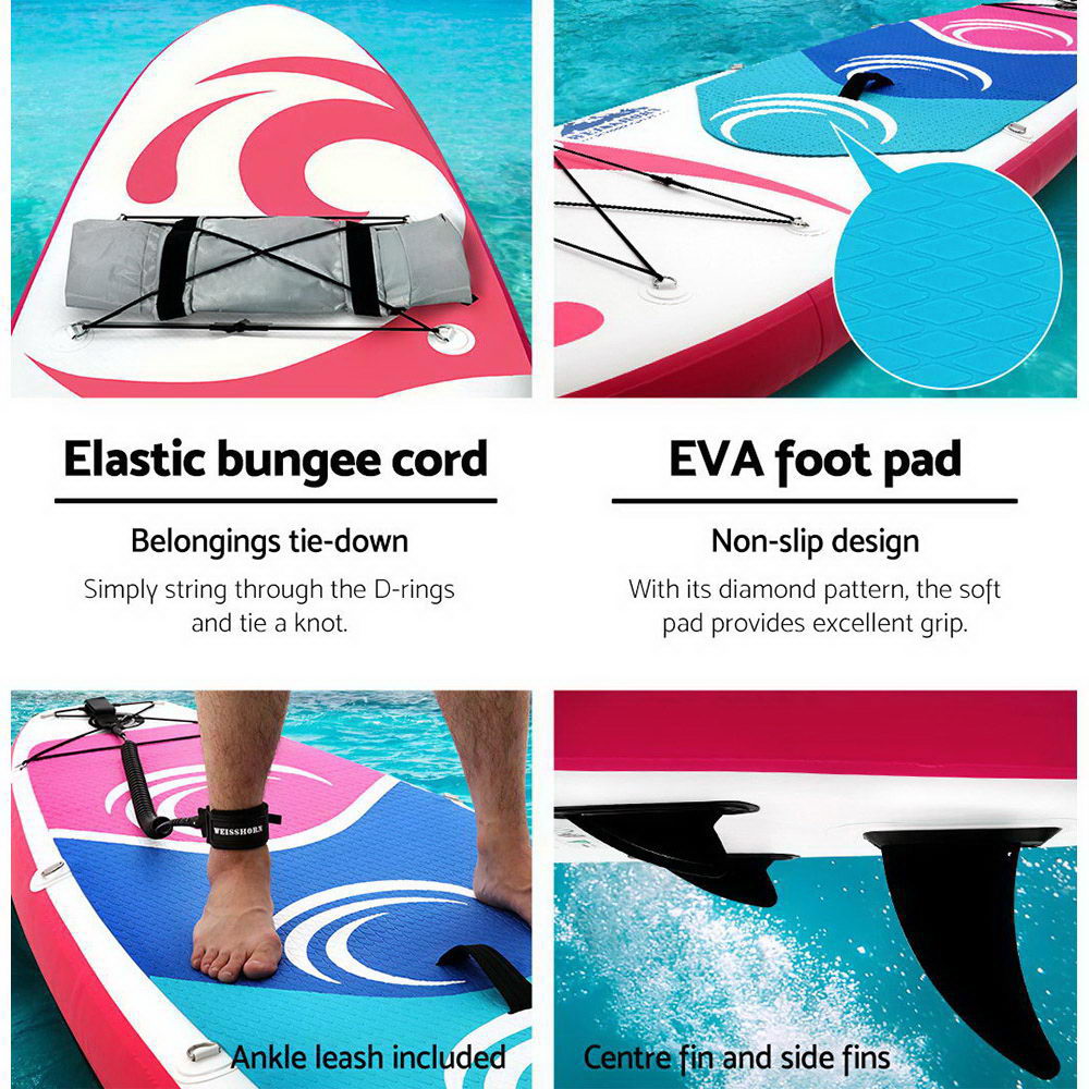 Stand Up Paddle Board 11ft Inflatable SUP Surfboard Paddleboard Kayak Surf - Pink