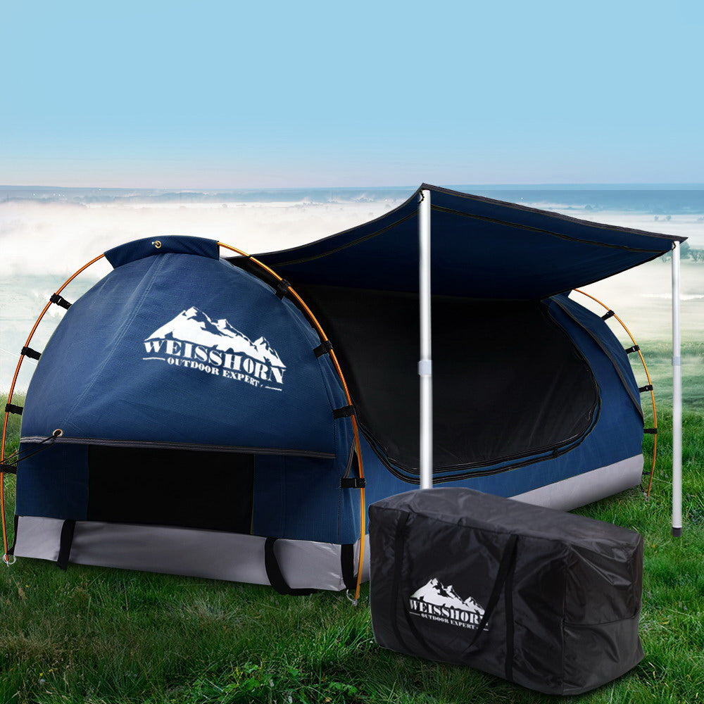 Double Swag Camping Swags Canvas Free Standing Dome Tent Dark Blue 4CM