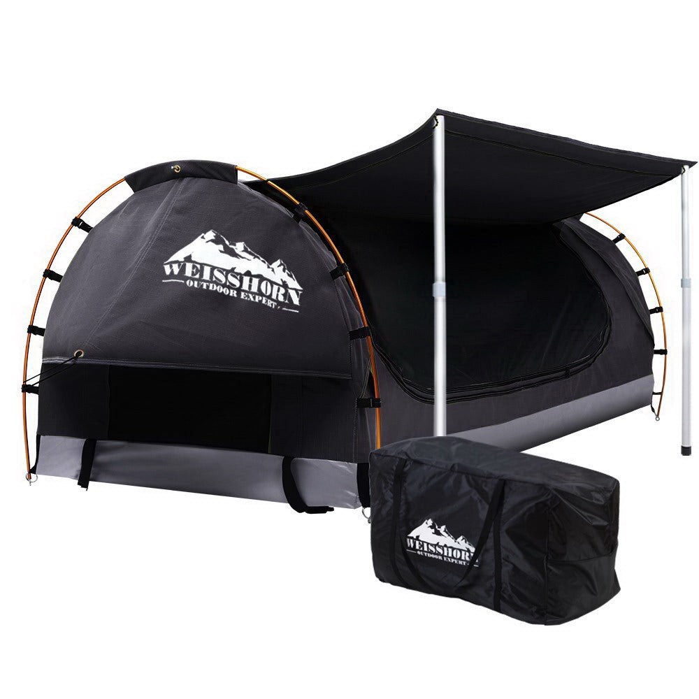 Double Swag Camping Swags Canvas Free Standing Dome Tent Dark Grey 4CM