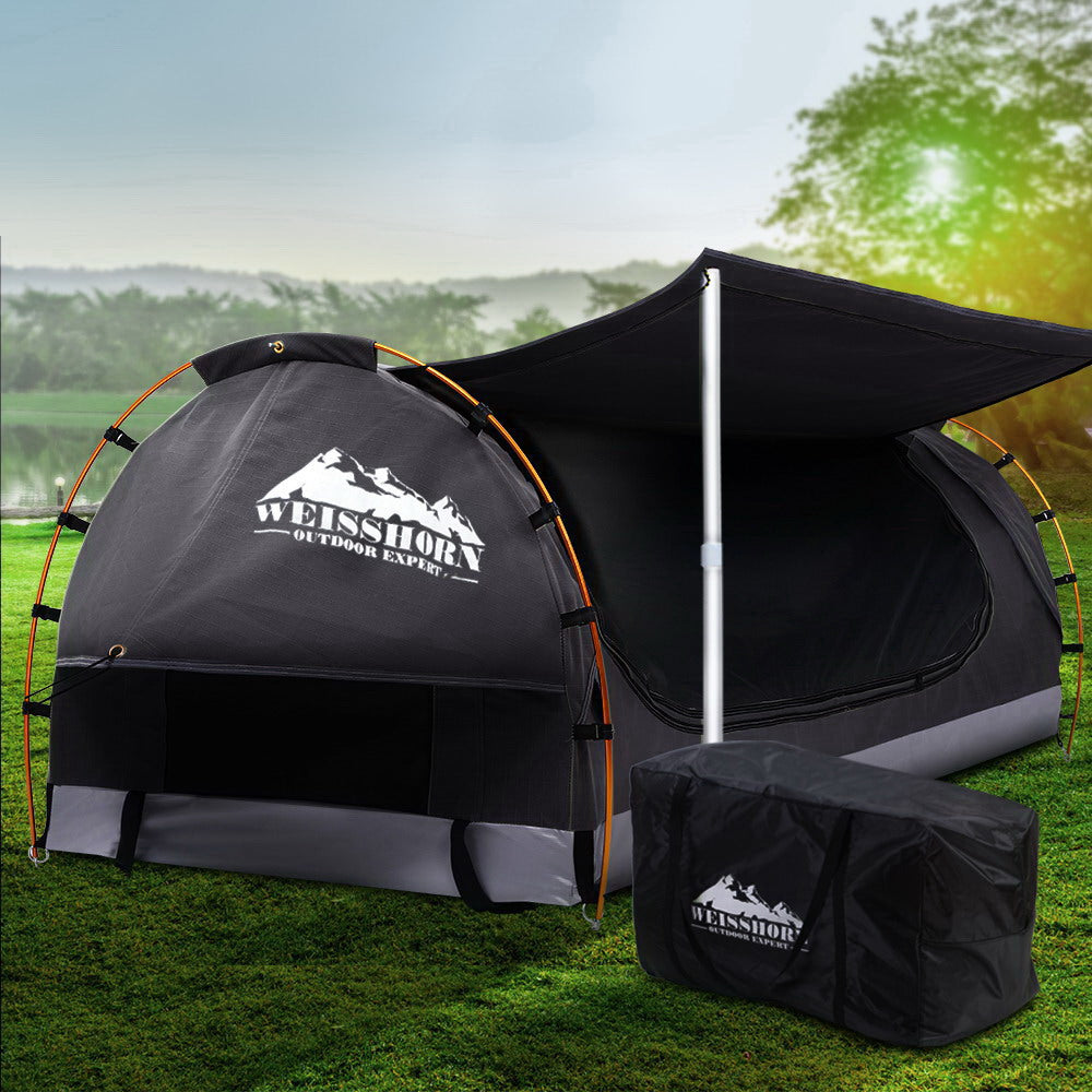 Double Swag Camping Swags Canvas Free Standing Dome Tent Dark Grey