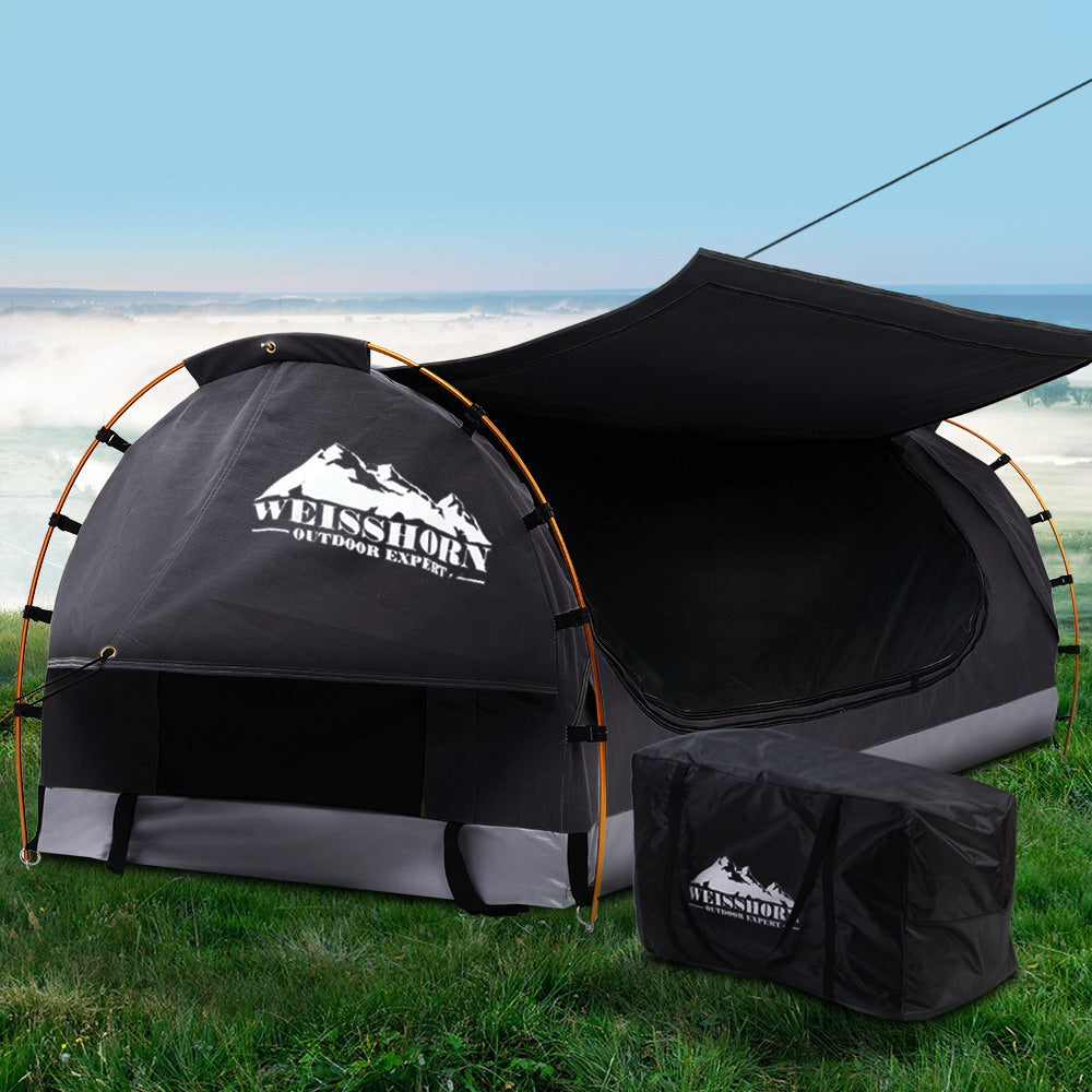 King Single Swag Camping Swags Canvas Free Standing Dome Tent Grey