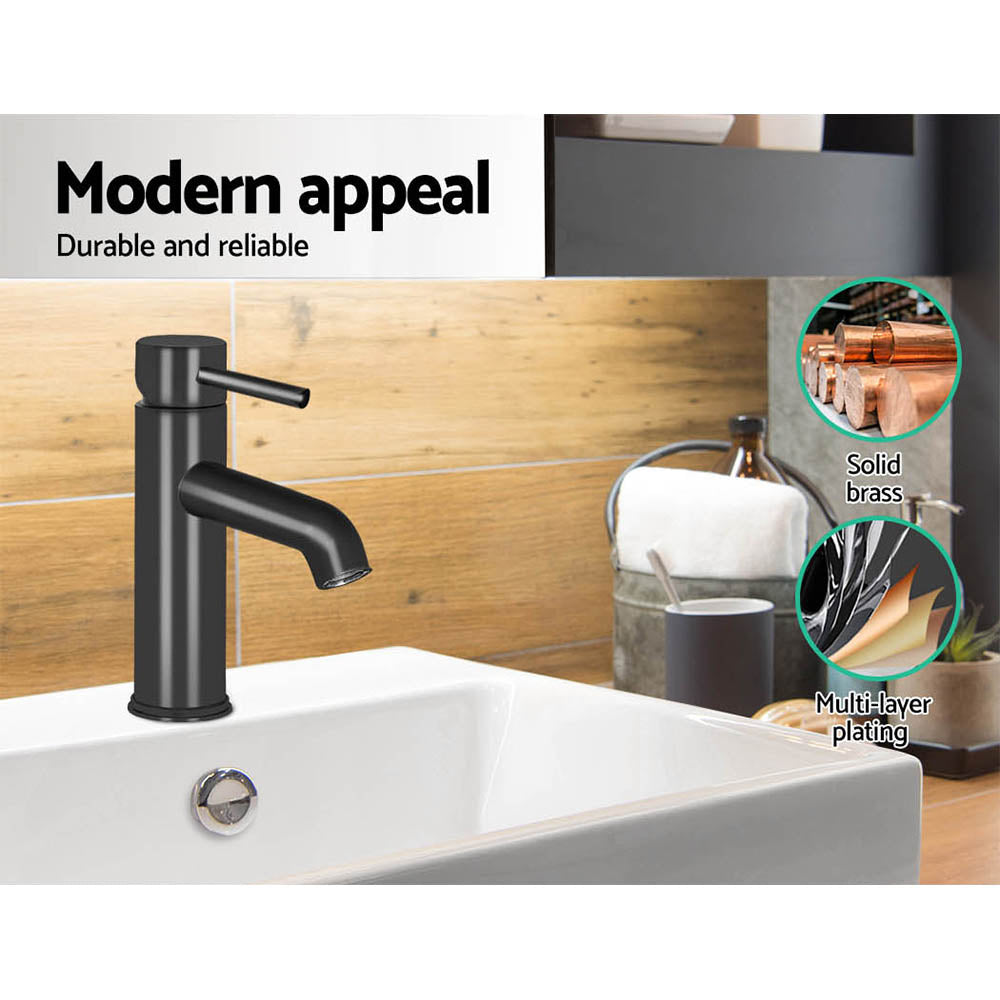 Bathroom Basin Mixer Tap Round Brass Faucet Vanity Laundry Black
