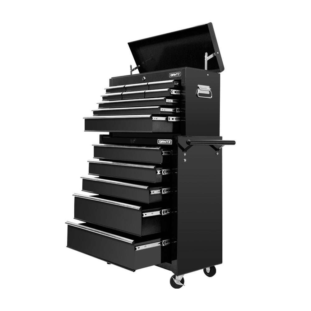 14 Drawers Toolbox Chest Cabinet Mechanic Trolley Garage Tool Storage Box - Black