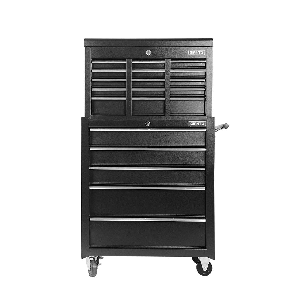 14 Drawers Toolbox Chest Cabinet Mechanic Trolley Garage Tool Storage Box - Black