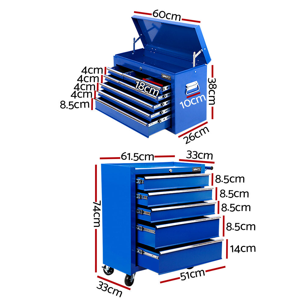 14 Drawers Toolbox Chest Cabinet Mechanic Trolley Garage Tool Storage Box - Blue