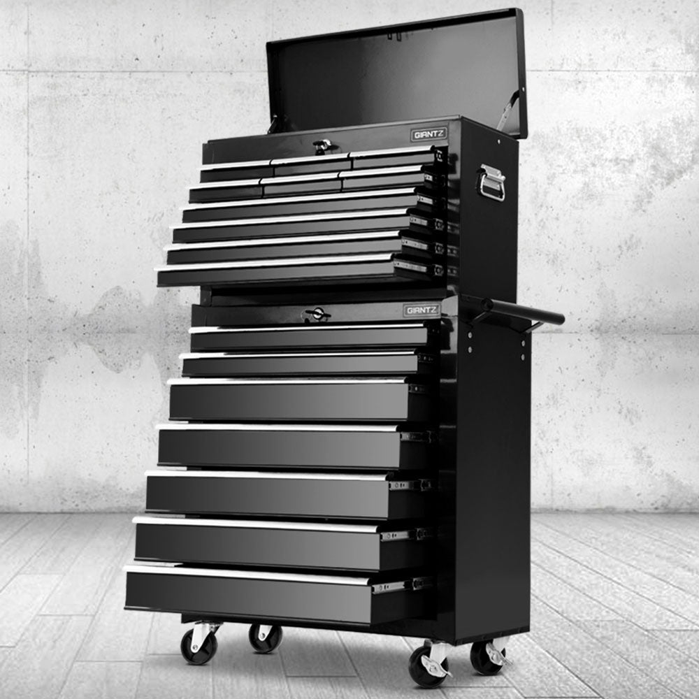 17 Drawers Tool Box Trolley Chest Cabinet Cart Garage Mechanic Toolbox Black