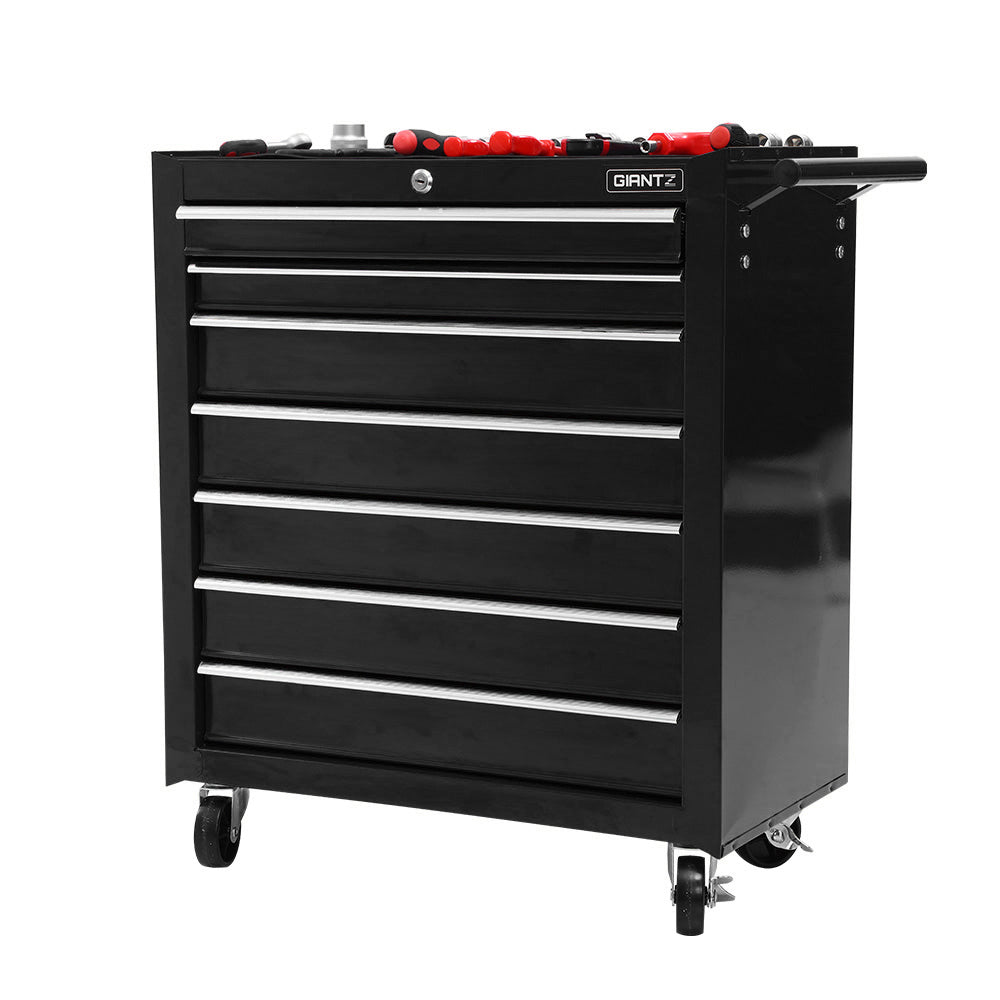 Tool Chest and Trolley Box Cabinet 7 Drawers Cart Garage Storage Black