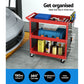 3-Tier Tool Cart Storage Trolley Workshop Garage Pegboard Hooks - Red