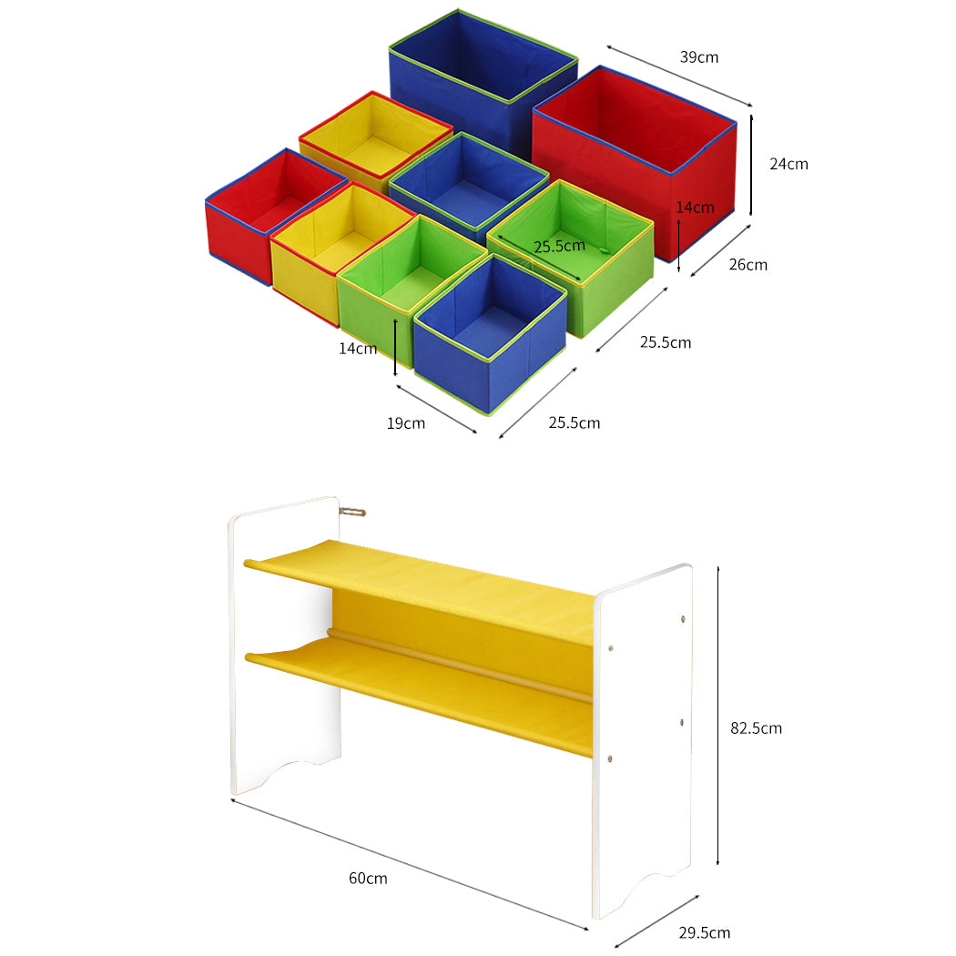 Kids Toy Box 9 Bins Storage Rack Organiser Wooden Bookcase 3 Tier White