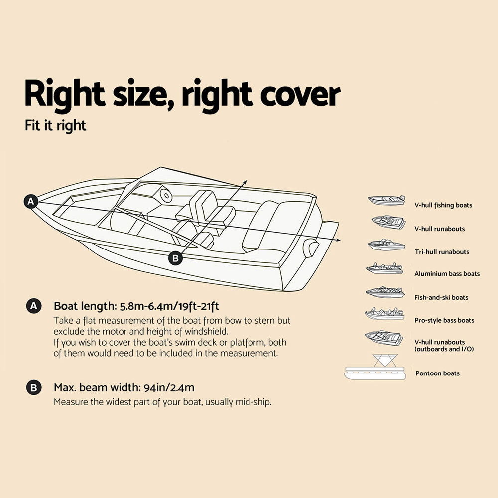 Boat Cover 19-21ft Trailerable Jumbo Marine Grade Heavy Duty - Grey