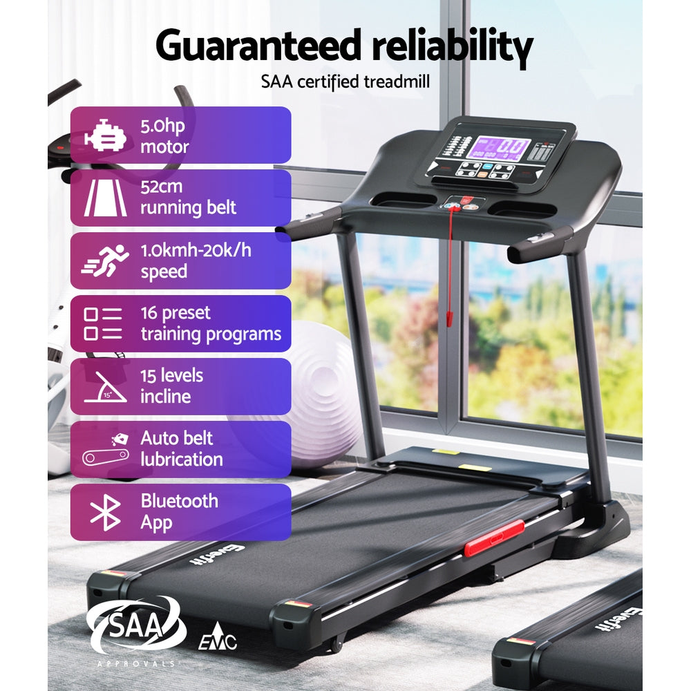 Treadmill Electric Auto Incline Home Gym Fitness Exercise Machine 520mm - Black