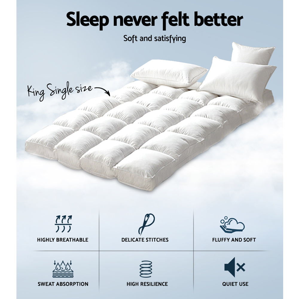 KING SINGLE Mattress Topper Pillowtop Bamboo - White