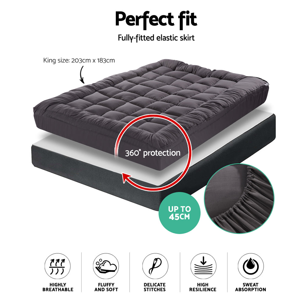 KING Mattress Topper Pillowtop Bamboo - Charcoal