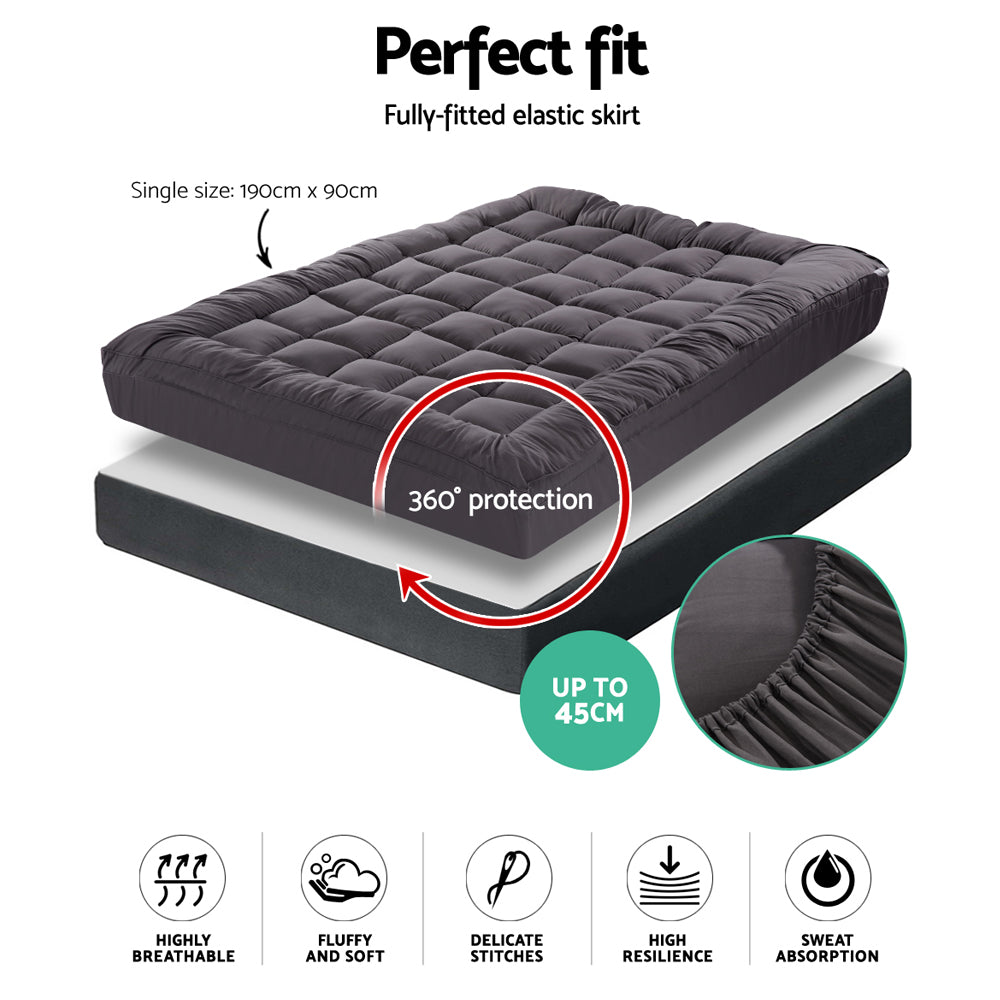 SINGLE Mattress Topper Pillowtop Bamboo - Charcoal